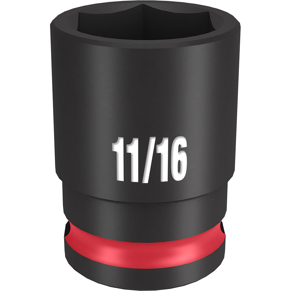 Black 11/16" impact socket with red band on base and hexagonal opening.
