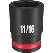 Black 11/16" impact socket with red band on base and hexagonal opening.