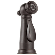 Venetian bronze spray and hose assembly with articulating head and multiple spray settings on cylindrical base.