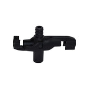 Black plastic adapter with threaded connection port and dual lever arms on sides.
