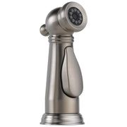 Stainless steel kitchen faucet spray head with multiple jet nozzles and flexible hose attachment.