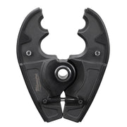 Black Milwaukee M18 crimping jaw with fixed curved arms, central mounting hole, and lower crimping contact points.