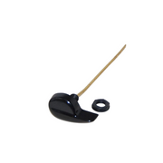 Matte black trip lever assembly with elongated handle and metal rod, includes small rubber washer.