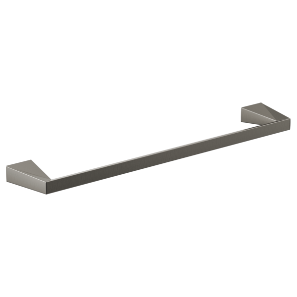 Chrome or brushed metal towel bar with angled wall-mounted brackets at each end.