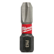 Phillips #3 insert bit with gray metal tip, red Milwaukee band, and black hexagonal shank marked "PH3".