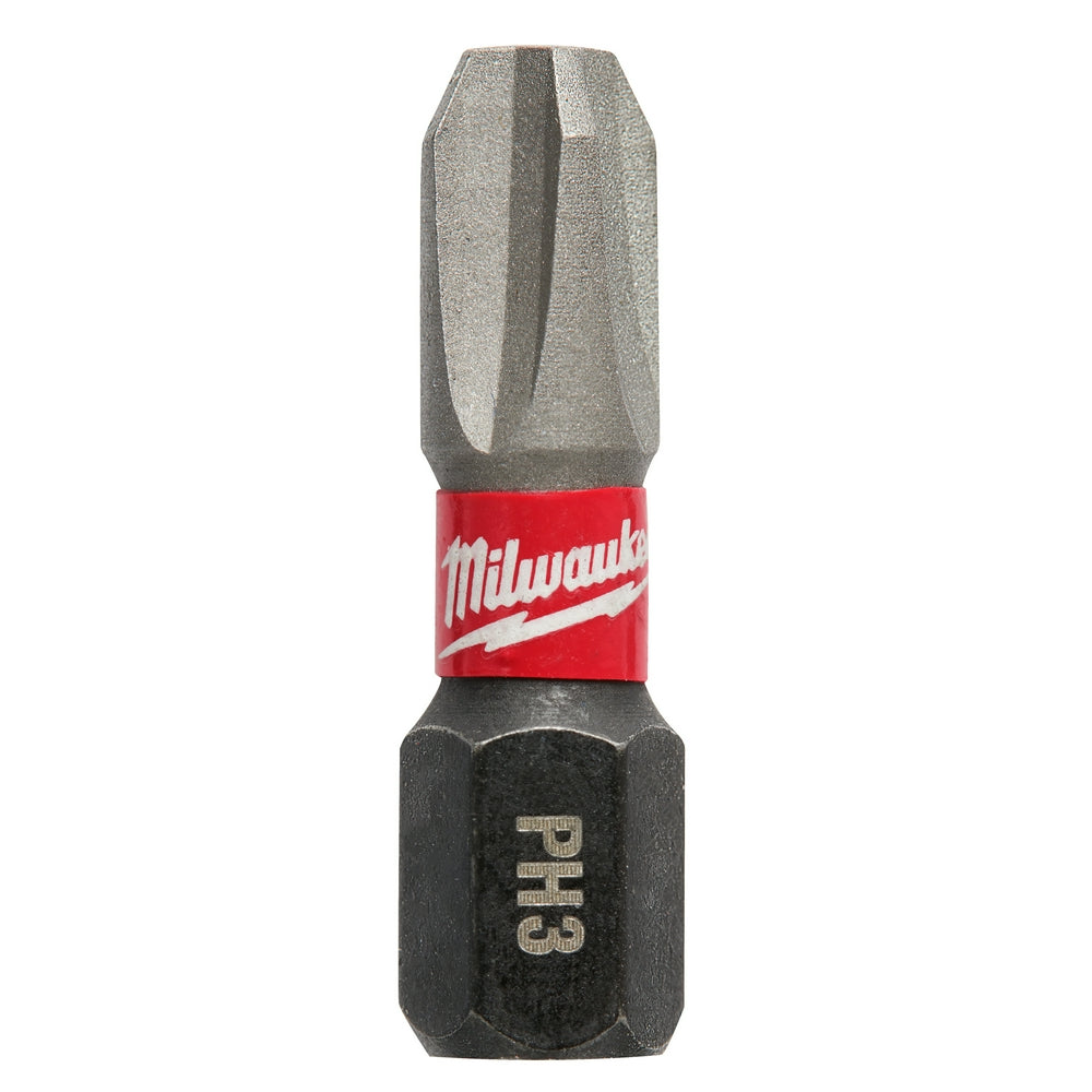 Phillips #3 insert bit with gray metal tip, red Milwaukee band, and black hexagonal shank marked "PH3".