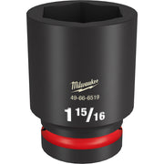 Black Milwaukee 1-15/16" deep 6-point socket with red grip band and hexagonal opening.