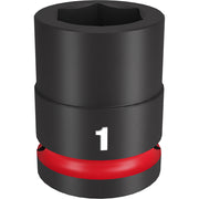 Black 3/4" drive socket with 1" opening, six-point interior, red band near base marked with "1".
