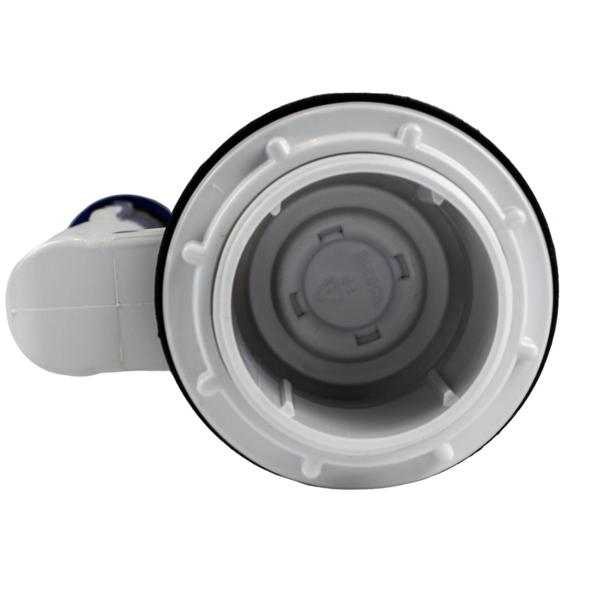 White and gray M5 outlet valve with circular internal mechanism and side connector port.
