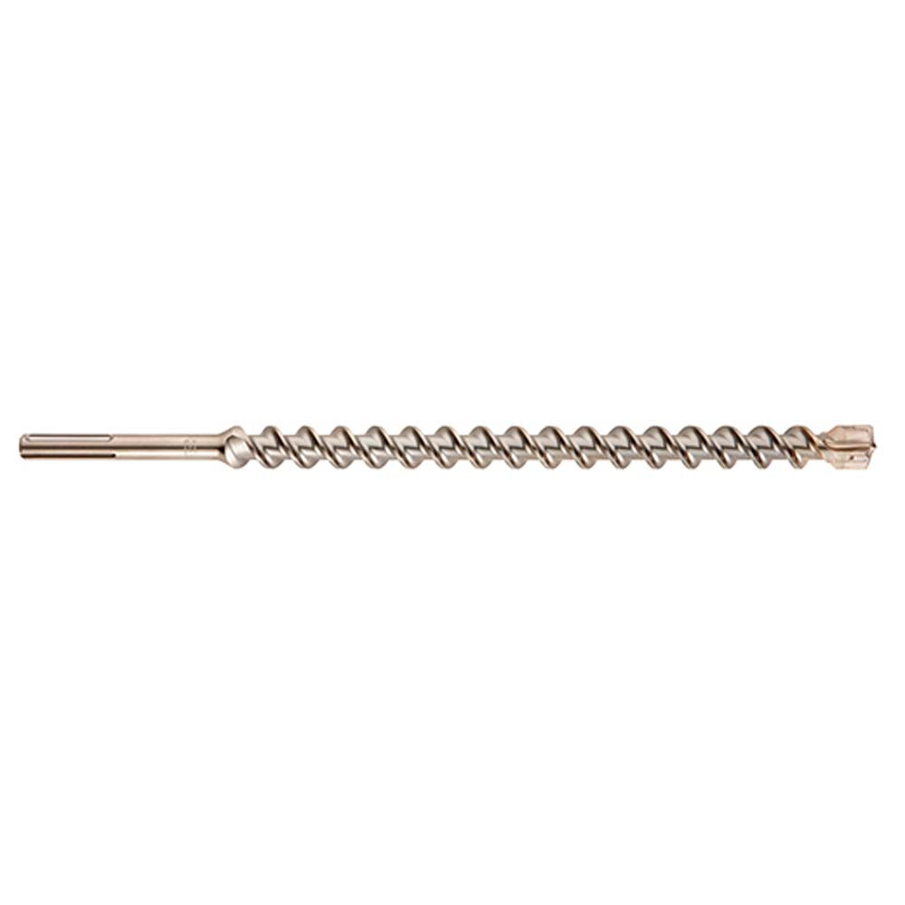 Silver-gray SDS-Max rotary hammer drill bit with spiral flutes and rectangular drive head.