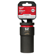 Milwaukee Shockwave 25mm deep 6-point impact socket with 3/4" drive and red band collar.