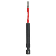 Milwaukee Shockwave T10 impact driver bit with red and black shaft and black hex end.