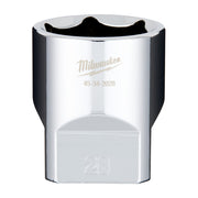 Milwaukee 1/2" drive 28mm socket with polished chrome finish and model number 45-34-2028 engraved on body.