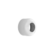 Satin nickel round escutcheon with textured pattern and oval opening for plumbing pipe.