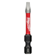 Milwaukee Shockwave impact power bit with red shaft, gray square recess tip, and black hex end labeled "SQ3".