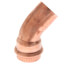 Copper 45-degree elbow fitting with female threaded connection and press-fit end.