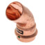 Copper 45-degree elbow fitting with FTG and press connections, polished finish.
