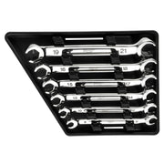 Six metric double end flare nut wrenches in black case, sizes 9-21mm.