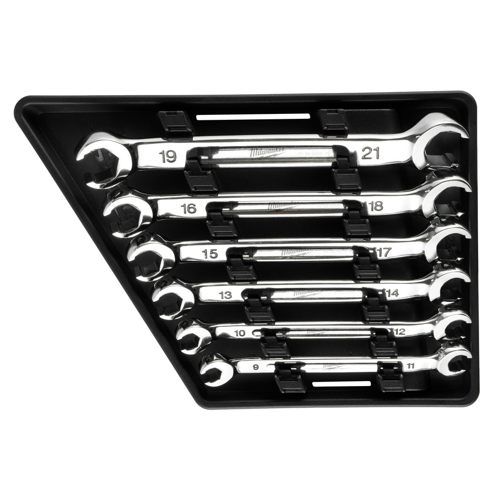 Six metric double end flare nut wrenches in black case, sizes 9-21mm.