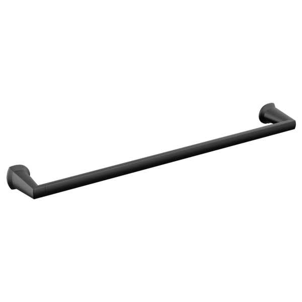 Matte black towel bar with curved wall-mounted brackets on each end.