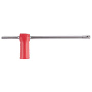 SDS+ vacuum bit with red grip handle and metal shaft against white background.
