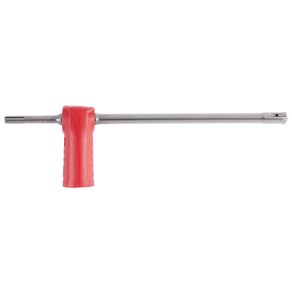 Milwaukee SDS+ vacuum bit with red handle and gray metal shaft, notched tip on right end.