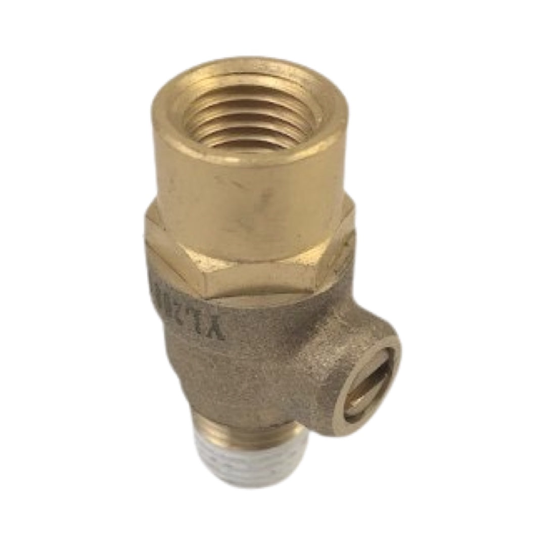 Brass test cock with male internal pipe thread on top, female internal pipe thread on bottom, and side port outlet.
