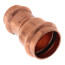Copper press reducer fitting with 1" and 3/4" connection ports.