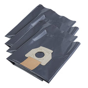 Three dark gray plastic dust bags with tan collection ports stacked together.