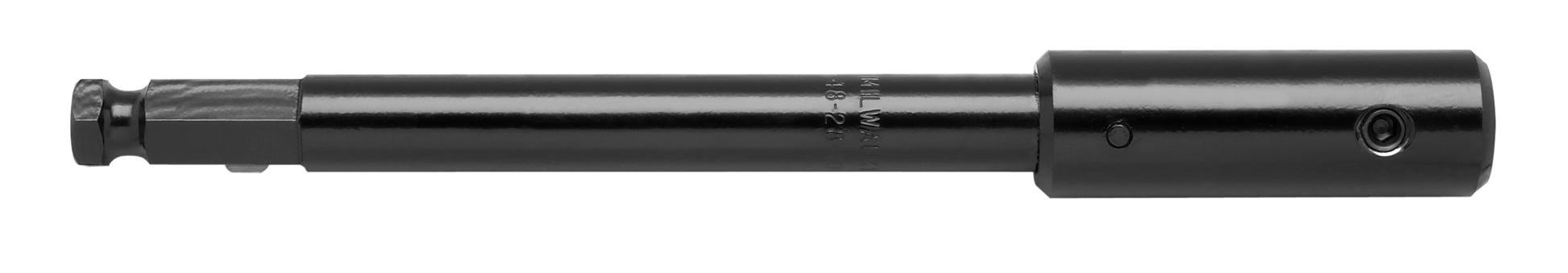 Black metal bit extension with hexagonal drive end and socket attachment, approximately 5-1/2 inches long.