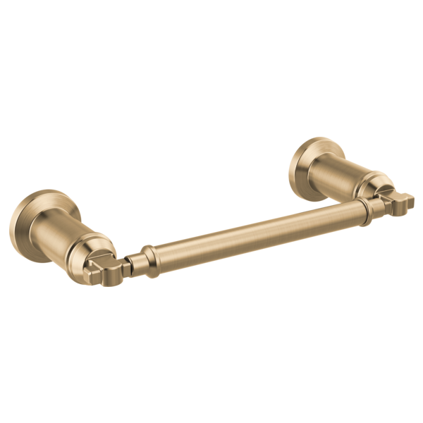 Champagne bronze towel bar with cylindrical rod and circular wall-mounted flanges on each end.