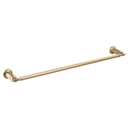 Champagne bronze towel bar with decorative circular wall brackets at each end.