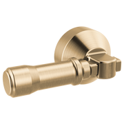 Champagne bronze tank lever with cylindrical handle and rectangular lever arm mounted on circular backplate.