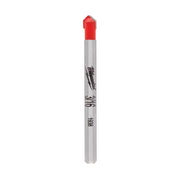 Milwaukee carbide drill bit with red cutting tip and gray shaft marked with product specifications.