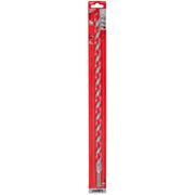 Long carbide hammer drill bit with spiral flutes in red packaging with gray drill bit visible.
