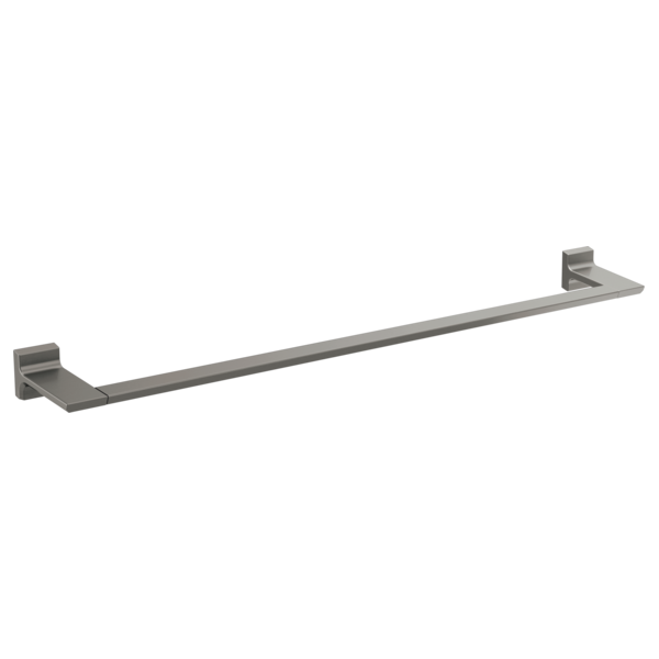 Brushed stainless steel towel bar with square mounting brackets at each end.