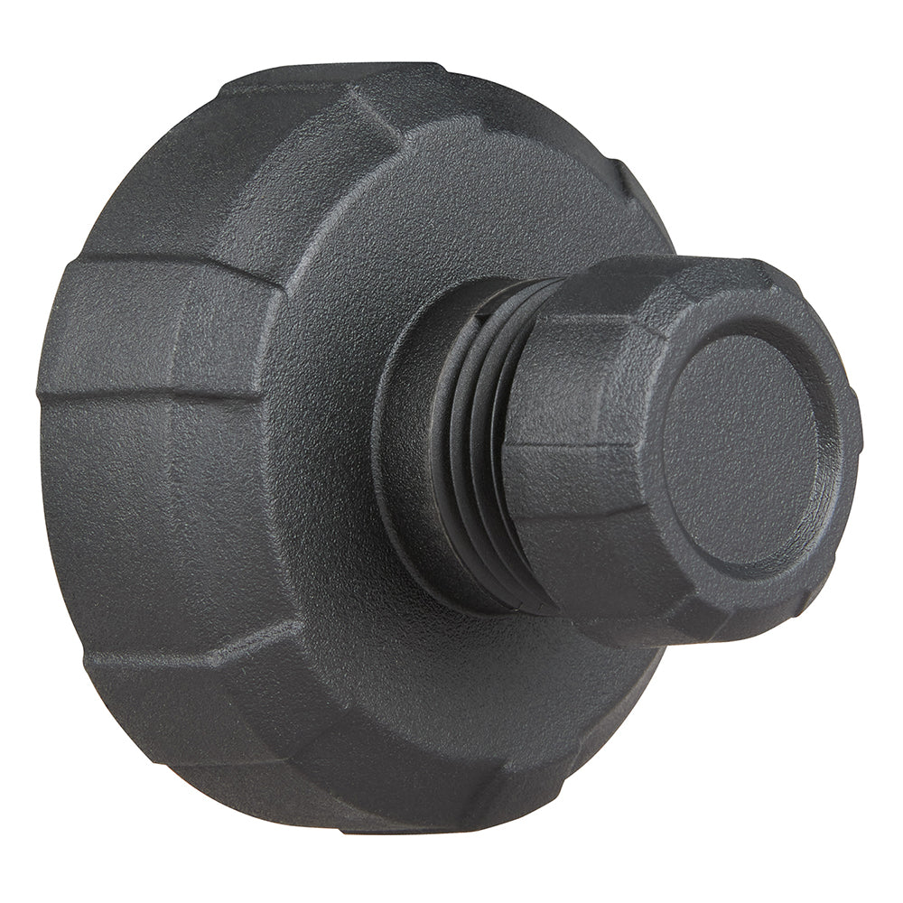 Black plastic hose to drain adapter kit with threaded connection ports and hexagonal body design.