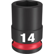 Black impact socket with 6-point hexagonal opening, marked "14" on the band, with red rubber grip ring at base.