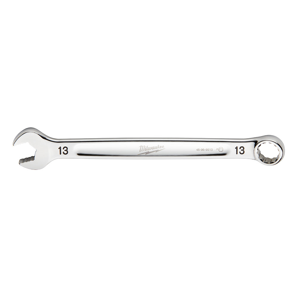 Milwaukee 13MM metric combination wrench with open and ring ends, marked with size 13 on both ends.