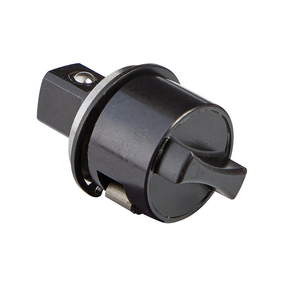 Black metal ratchet shift knob assembly with cylindrical body and lever grip mechanism for 3/8" drive.