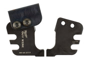 Black metal replacement blades with two cutting wheels and mounting holes for Milwaukee guy wire cutter.