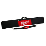Black canvas guide rail bag with red Milwaukee branding, padded handle, and detachable shoulder strap.
