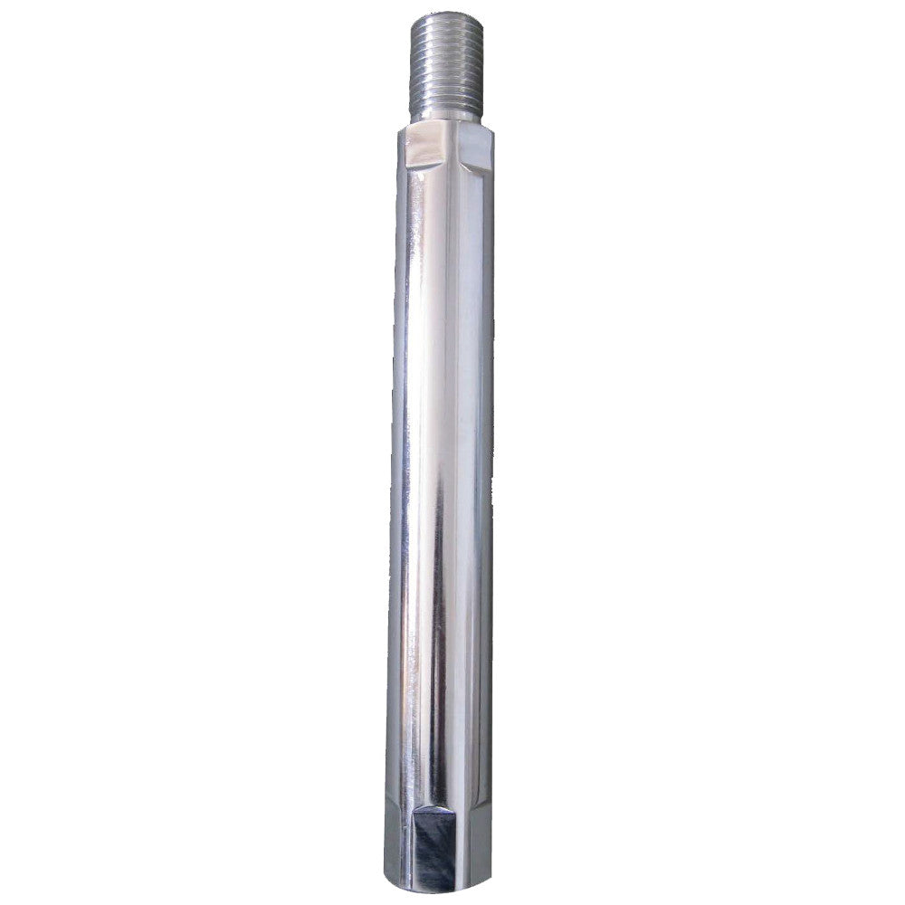 Cylindrical metal core bit extension with threaded top end and hexagonal socket connection at bottom.