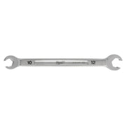 Silver double end flare nut wrench with 10mm and 12mm openings and Milwaukee branding.