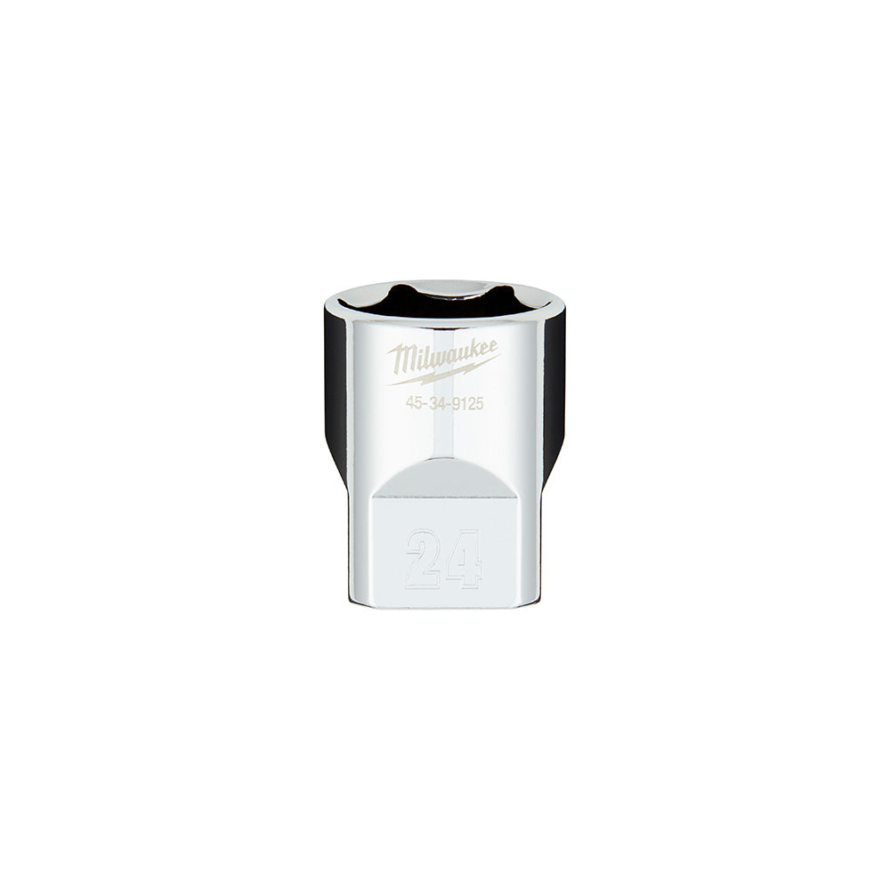 Milwaukee 24MM 1/2 inch drive metric socket with six-point head and four flat sides.