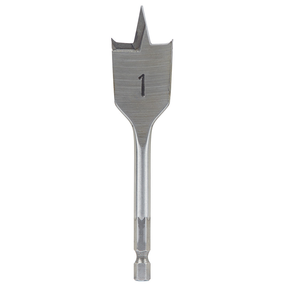 Steel spade bit with flat head and pointed tip, marked with number 1 on shaft.