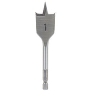 Steel spade bit with flat head and pointed tip, marked with number 1 on shaft.