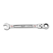 Milwaukee 9/16" flex head combination wrench with open end and ratcheting box end in polished chrome finish.