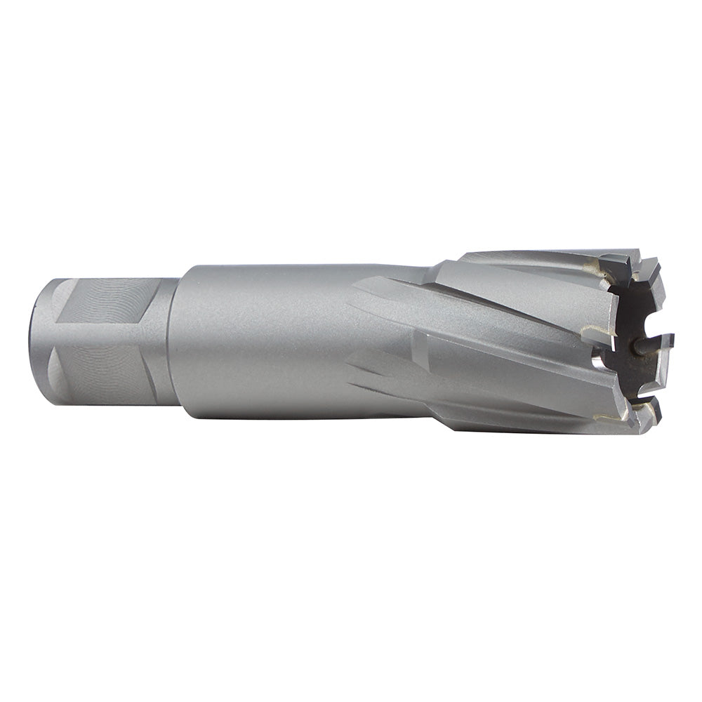 Silver Milwaukee TCT annular cutter with cylindrical body and cutting teeth at tip, 11/16 inch diameter.