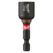 Milwaukee Shockwave magnetic nut driver with black socket, red band, and black hex bit shaft.